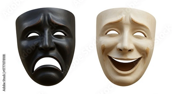 Fototapeta Classic theatrical masks representing the duality of human emotions, from joyful comedy to deep tragedy