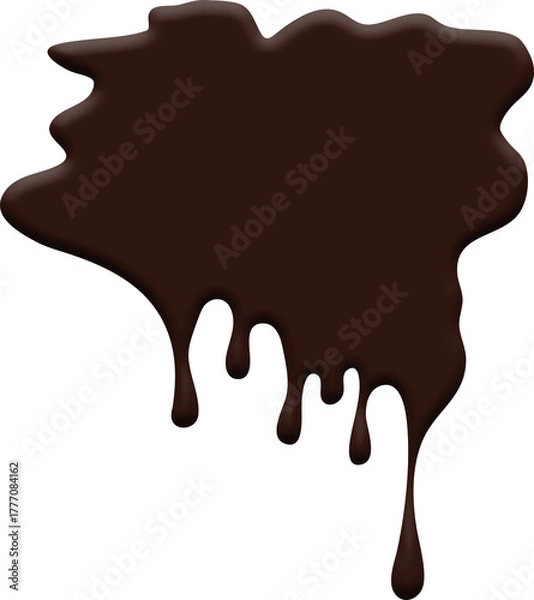 Fototapeta Dark Chocolate Drip with Glossy Texture and Varied Lengths of Dripping Liquid