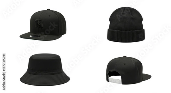 Fototapeta Isolated presentation of urban-inspired black headwear in a studio setting