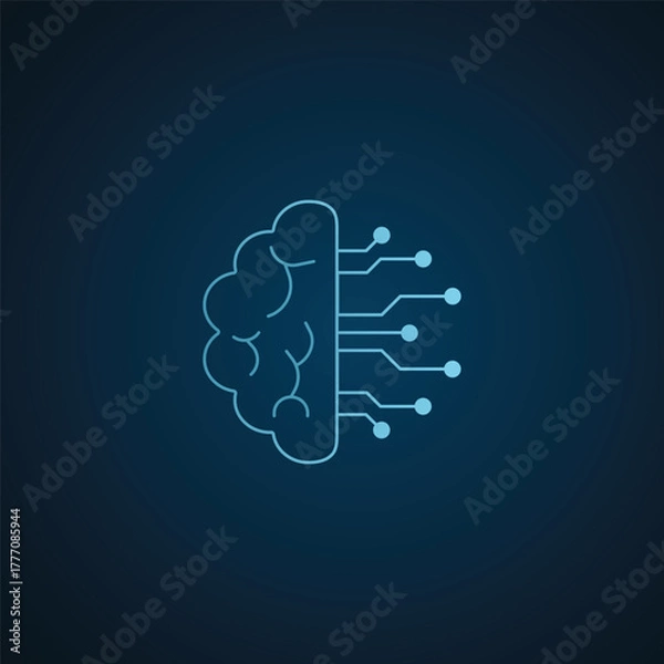 Fototapeta Digital Brain Illustration: A visual representation of the human brain seamlessly merging with digital circuitry, rendered with sleek lines and a modern aesthetic.