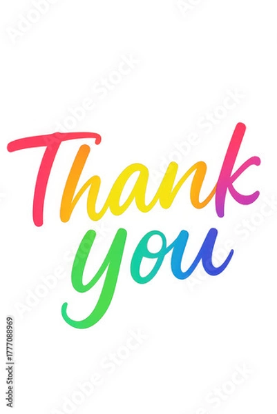 Fototapeta Colorful rainbow gradient thank you text with a vibrant brush stroke effect isolated on transparent background