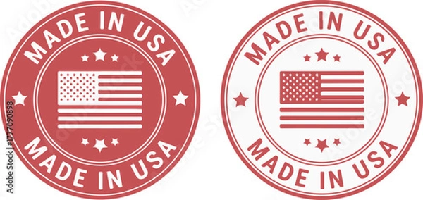 Fototapeta Made in USA Stamp Label Icon Set with US Flag Isolated on White Background