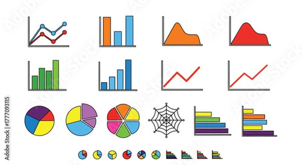 Fototapeta Various types of data charts graphs and diagrams for presentations