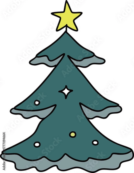 Obraz 플랫한 크리스마스 트리와 별 손그림 일러스트