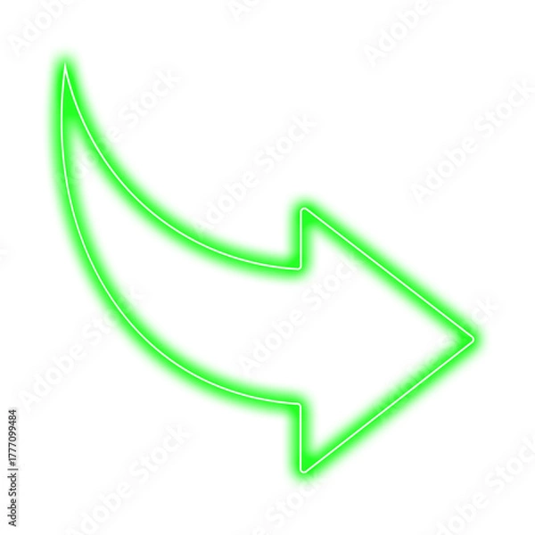 Obraz Neon green arrow pointing to the right isolated on transparent background, png