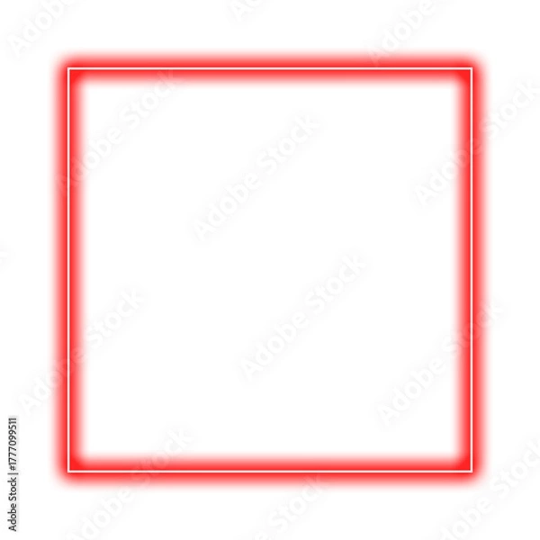 Fototapeta Red neon square frame isolated on transparent background, png