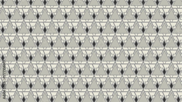 Obraz A detailed, sophisticated seamless vector tessellation pattern featuring layered triangles and geometric outlines in a neutral palette of ash gray, cream, and charcoal. Creates a clean, intricate, and