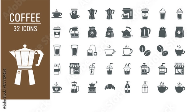Fototapeta Detailed vector coffee shop and beverage icon collection for menu design or application interface