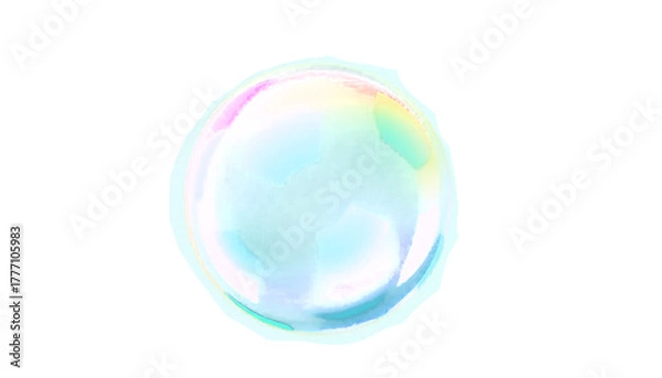 Fototapeta transparent soap bubble with iridescent rainbow sheen, smooth surface reflection, soft glow, isolated transparent background, photoreal.
