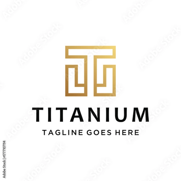 Fototapeta Golden Initial Letter T with modern geometric abstract stylized for business luxury products or corporate identity logo design