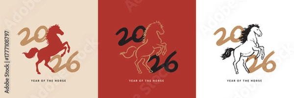 Obraz 2026 Year of the Horse Chinese New Year minimalist illustration set