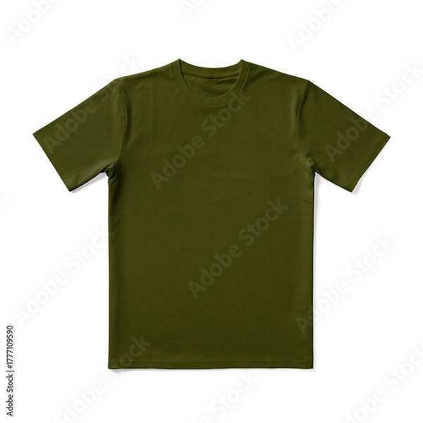 Obraz Apparel Mockup of High-Quality Blank Olive T-Shirt Front View Template on White Transparent Background 