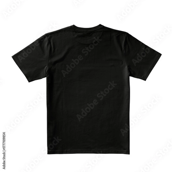 Obraz Apparel Mockup of High-Quality Blank Black T-Shirt back View Template on White Transparent Background 