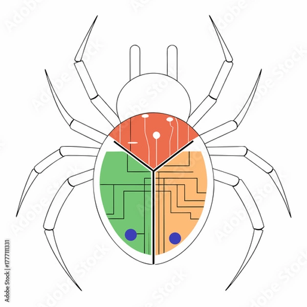 Fototapeta Spider with circuit board pattern on its back
