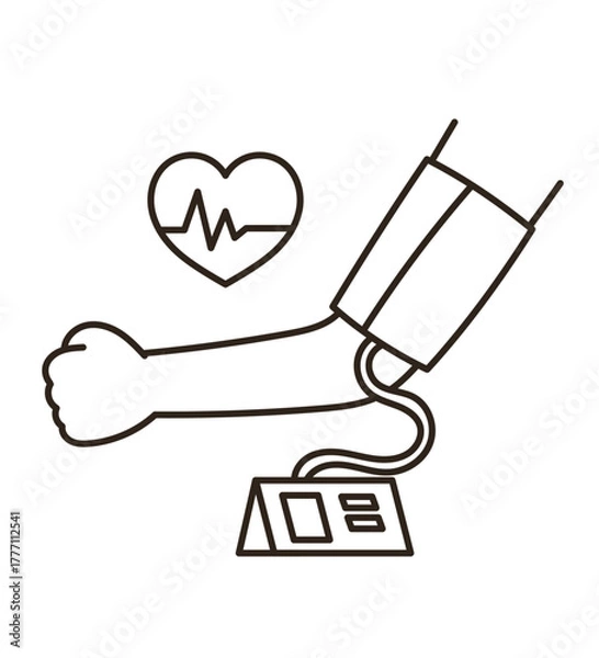 Obraz 血圧計で血圧を測るイラスト　線画のみ