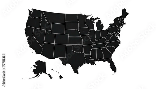 Fototapeta US map outline in dark gray against a black background