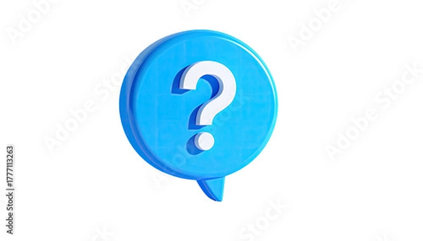 Fototapeta Blue chat bubble with a white question mark, set on black