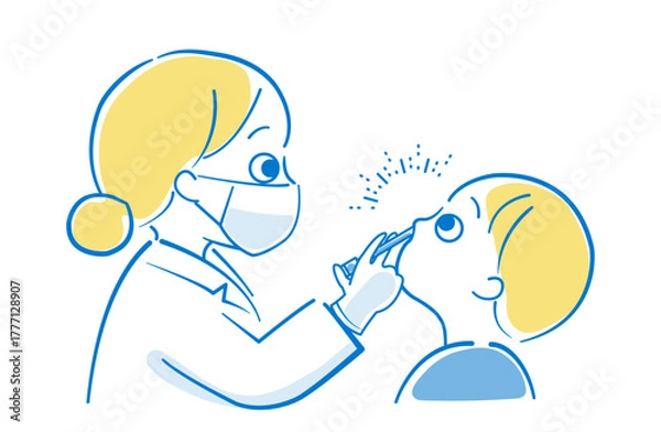 Fototapeta 鼻からインフルエンザワクチン接種をしているイラスト