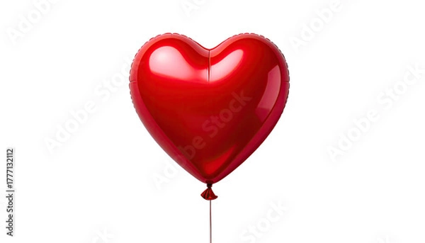 Fototapeta Inflated red heart balloon floating against stark black backdrop