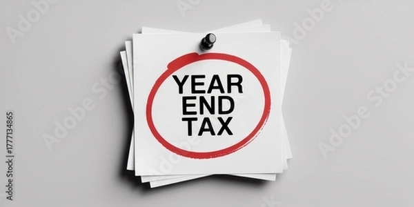 Obraz Year-End Tax Reminder on Paper Stack Pinned to Wall