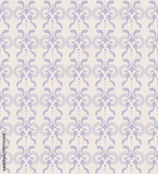 Fototapeta Seamless pattern with abstract lilac ethnic elements, reminiscent of ancient Russian painting, for printing on clothes, textiles, websites, presentations.