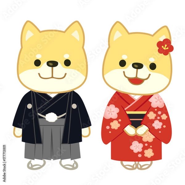 Obraz 犬　着物　イラスト