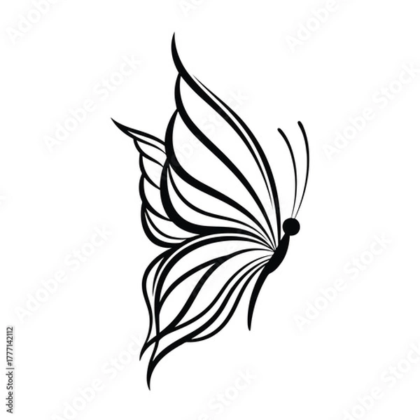 Fototapeta Stylized black outline of a butterflys wing