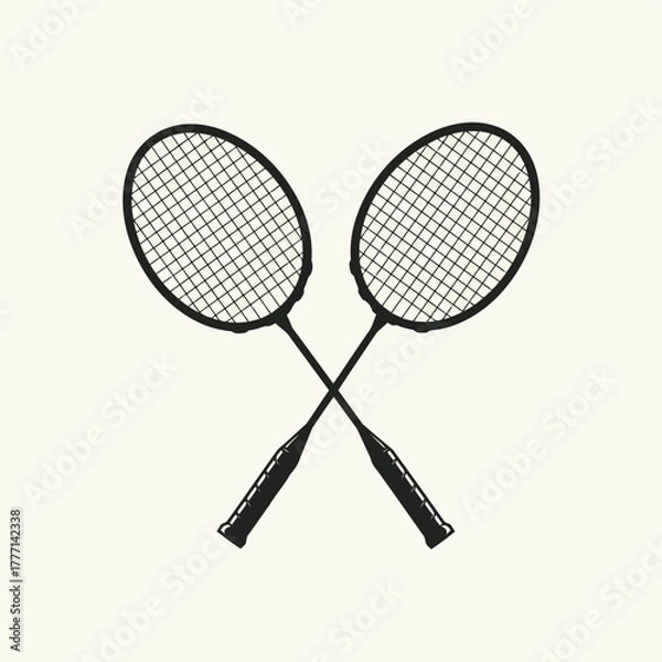 Obraz Two crossed badminton rackets on a light background, a simple illustration representing sports and recreation