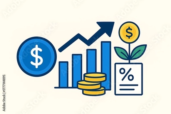 Fototapeta The idea of finance and investments. For long-term financial planning, consider interest rates, dividend growth, deposit returns, retirement income, and rising corporate profits.