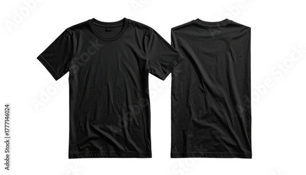 Fototapeta Plain black t-shirt, front and back view, solid background