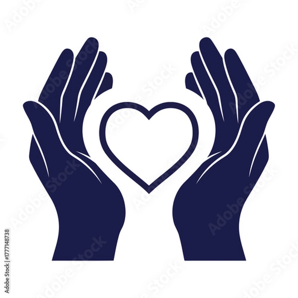 Fototapeta Two hands gently cupping a heart symbol, representing love, care, and support