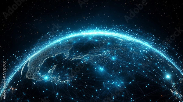 Fototapeta A business sphere composed of luminescent particles, representing a globally interconnected concept.