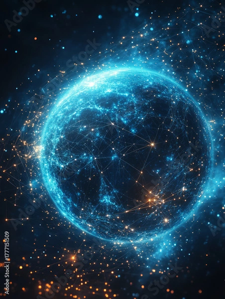 Obraz A business sphere composed of luminescent particles, representing a globally interconnected concept.