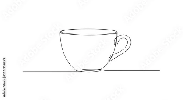 Fototapeta Minimalist line drawing of a coffee cup on a flat surface  
