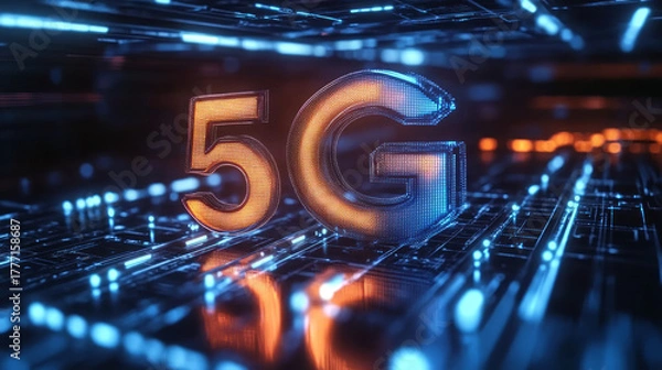 Fototapeta 5G Glowing Icons and 5G Communication Technology Concepts