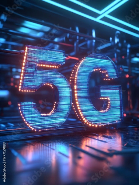 Fototapeta 5G Glowing Icons and 5G Communication Technology Concepts
