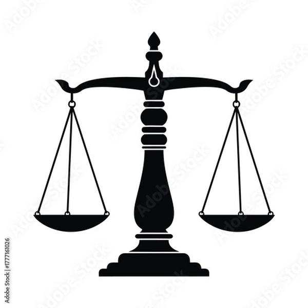 Fototapeta Black silhouette of the scales of justice, symbolizing law, balance, and fairness