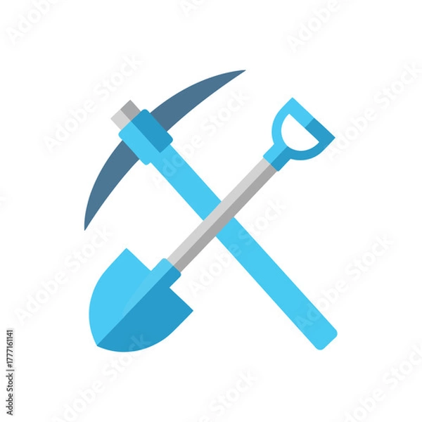 Fototapeta Stylized illustration of a pickaxe and shovel crossed, representing mining, construction, or manual labor
