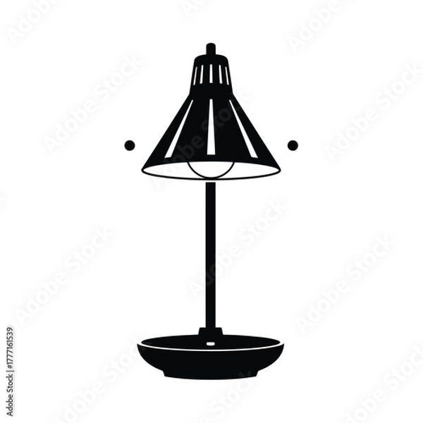 Fototapeta A black silhouette of a desk lamp with a conical shade and a round base
