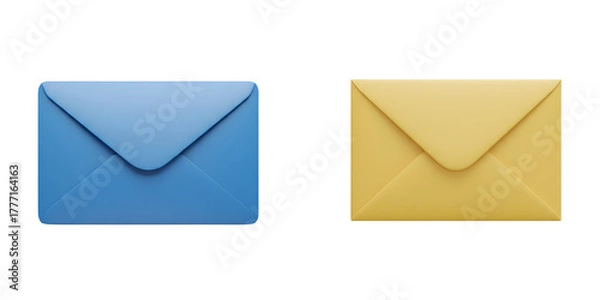 Obraz Two closed envelopes one blue one yellow isolated on transparent background