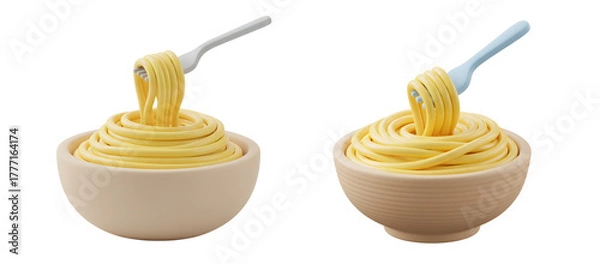 Obraz Two plates of spaghetti with forks isolated on transparent background