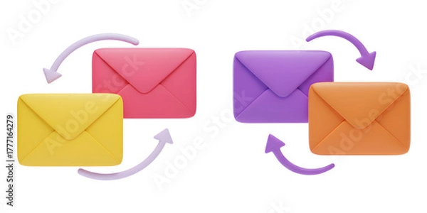 Obraz Two pairs of colorful envelopes with arrows indicating exchange isolated on transparent background