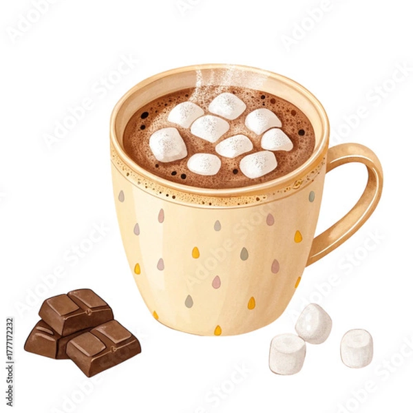 Obraz Cozy Mug of Steaming Hot Chocolate Topped with Fluffy White Marshmallows