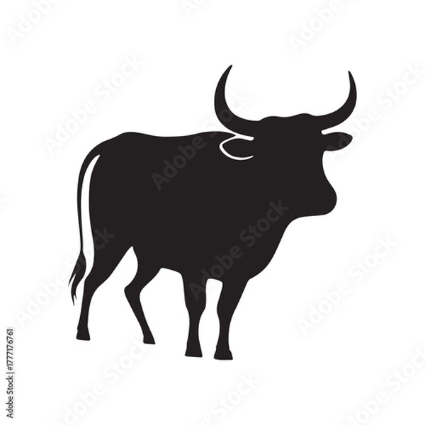 Fototapeta  A drawing of a bull with horns on it silhouette On White Background. 