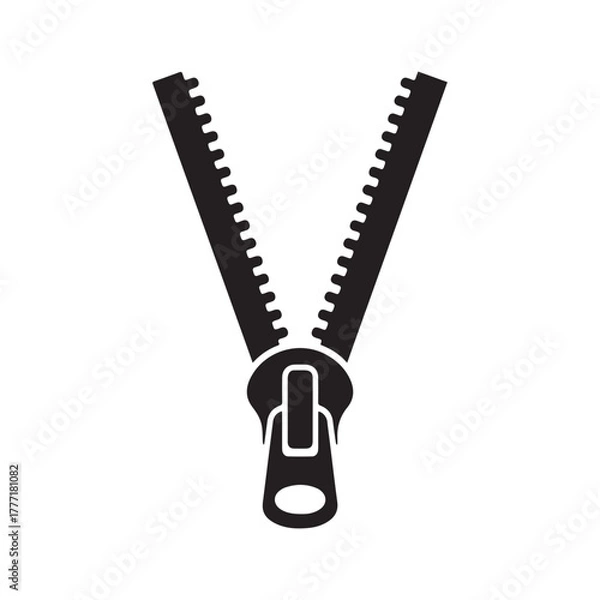 Fototapeta Open zipper icon Silhouette On White Background. 