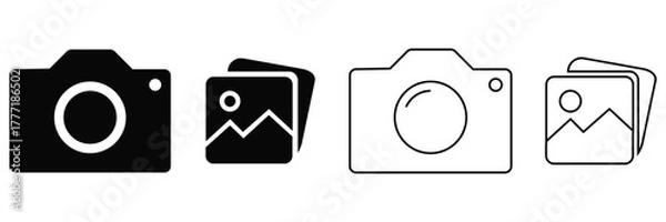 Fototapeta Photo Camera and Image Icon Set – Vector Outline Collection for Photography, Media, 
and Web Design