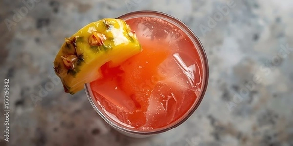 Obraz Pink Cocktail with Pineapple Garnish on Ice