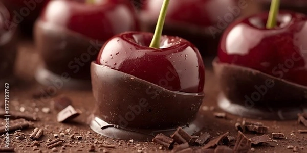 Obraz Glossy Cherries Dipped in Dark Chocolate