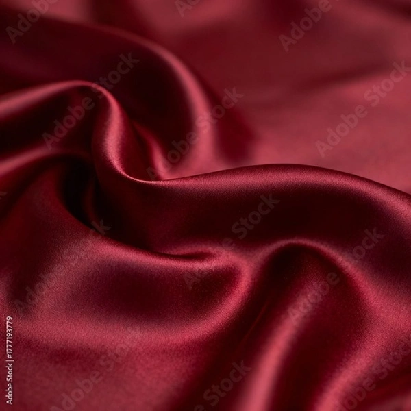 Fototapeta Closeup view of luxurious maroon silk fabric texture. Perfect for backgrounds for elegant designs, fashion photography, or luxury branding.