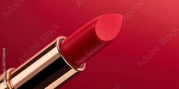 Obraz Red Lipstick with Gold Casing on Red Background